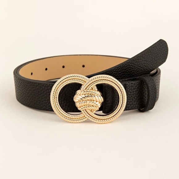 Vegan leather gold circle rope braided charm belt white - Picture 3 of 7